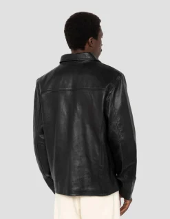 Blouson casual noir, cuir d'agneau lavé - NOIR