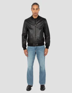 Blouson casual noir, cuir d'agneau - NOIR