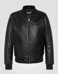 Blouson casual noir, cuir d'agneau - NOIR