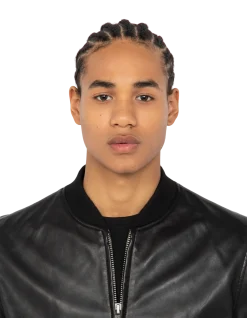 Blouson casual noir, cuir d'agneau - NOIR