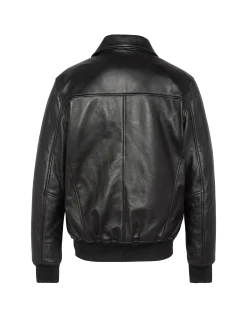 Blouson casual noir, cuir d'agneau - NOIR