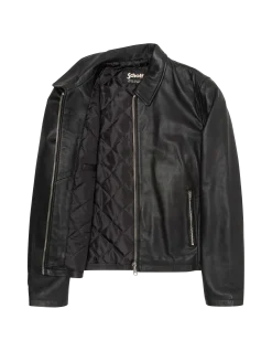 Blouson casual noir, cuir d'agneau - NOIR