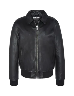 Blouson casual noir, cuir d'agneau - NOIR