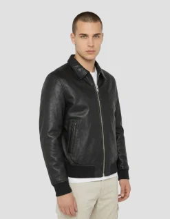 Blouson casual noir, cuir d'agneau - NOIR