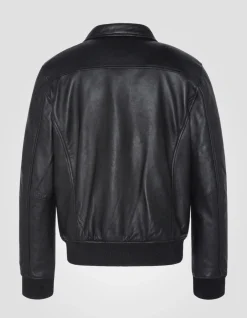Blouson casual noir, cuir d'agneau - NOIR