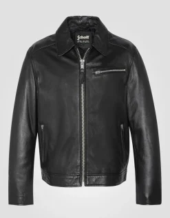 Blouson casual noir, cuir d'agneau - NOIR