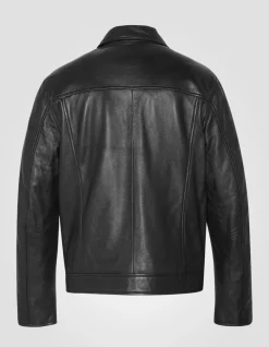 Blouson casual noir, cuir d'agneau - NOIR