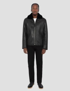 Blouson casual noir, cuir de mouton - NOIR