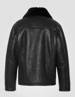 Blouson casual noir, cuir de mouton - NOIR