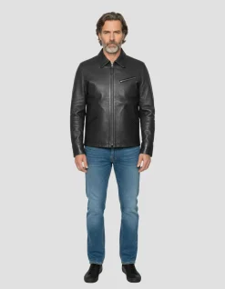 Blouson casual noir, cuir de vachette - NOIR