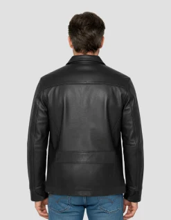 Blouson casual noir, cuir de vachette - NOIR