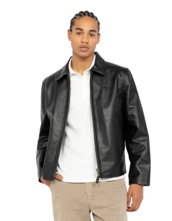 Blouson casual noir, cuir de vachette - NOIR