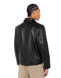 Blouson casual noir, cuir de vachette - NOIR