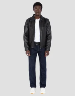Blouson casual noir, cuir de vachette - NOIR