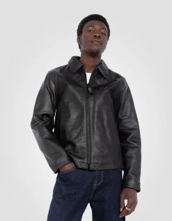 Blouson casual noir, cuir de vachette - NOIR