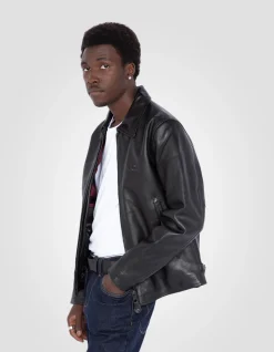Blouson casual noir, cuir de vachette - NOIR