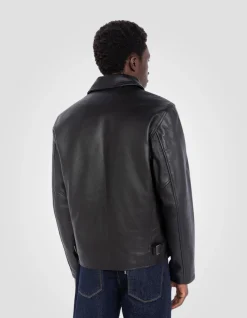 Blouson casual noir, cuir de vachette - NOIR