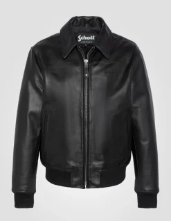 Blouson casual noir finition bord côte, cuir de vachette - NOIR