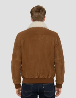 Blouson casual rouille avec col mouton amovible, chèvre velours - ROUILLE