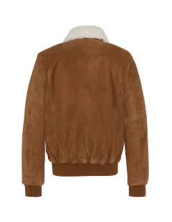 Blouson casual rouille avec col mouton amovible, chèvre velours - ROUILLE
