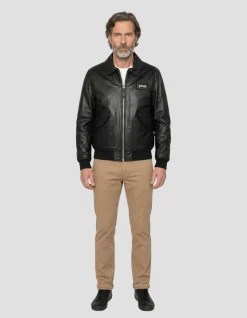 Blouson CWU noir, cuir d'agneau - NOIR