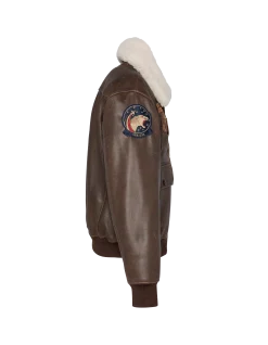 Blouson marron aviateur vintage badgé, cuir de chèvre - MARRON
