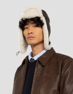Blouson marron casual vintage, cuir de chèvre - MARRON VINTAGE