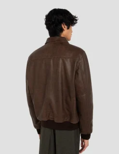 Blouson marron casual vintage, cuir de chèvre - MARRON VINTAGE