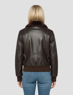 Blouson marron foncé avec col en fausse fourrure amovible - MARRON FONCÉ