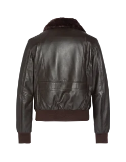 Blouson marron foncé avec col en fausse fourrure amovible - MARRON FONCÉ