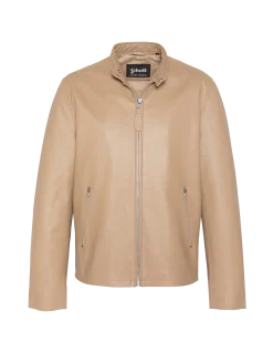 Blouson motard beige, cuir d'agneau - BEIGE