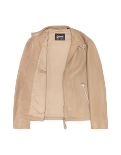 Blouson motard beige, cuir d'agneau - BEIGE
