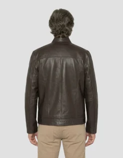 Blouson motard marron, cuir d'agneau - MARRON