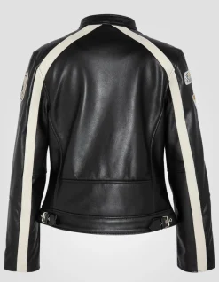 Blouson motard noir badgé, cuir de vachette - NOIR