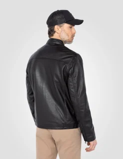 Blouson motard noir, cuir d'agneau - NOIR