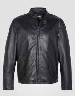 Blouson motard noir, cuir d'agneau - NOIR