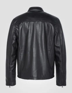 Blouson motard noir, cuir d'agneau - NOIR