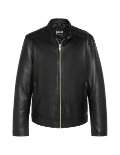 Blouson motard noir, cuir d'agneau - NOIR