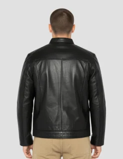 Blouson motard noir, cuir d'agneau - NOIR
