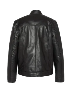 Blouson motard noir, cuir d'agneau - NOIR