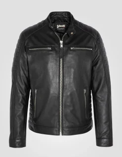 Blouson motard noir, cuir d'agneau - NOIR