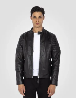 Blouson motard noir, cuir de vachette - NOIR
