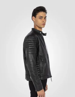 Blouson motard noir, cuir de vachette - NOIR