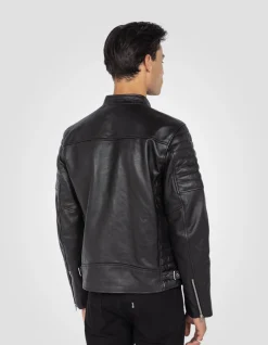 Blouson motard noir, cuir de vachette - NOIR