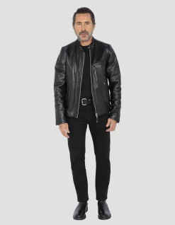 Blouson motard noir, cuir de vachette - NOIR