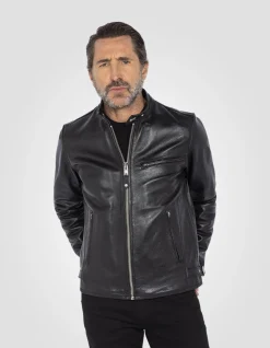 Blouson motard noir, cuir de vachette - NOIR