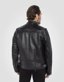 Blouson motard noir, cuir de vachette - NOIR