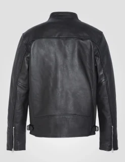 Blouson motard noir, cuir de vachette - NOIR
