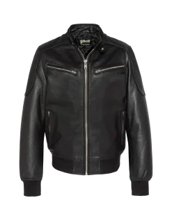 Blouson motard noir multipoches, cuir d'agneau - NOIR
