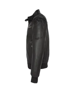 Blouson motard noir multipoches, cuir d'agneau - NOIR